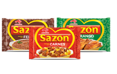 Imagem das embalagens de Sazón Carne, Feijão e Frango