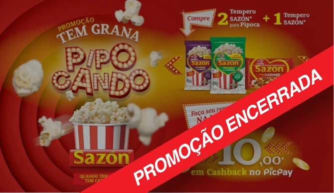 Promoção Tem Grana Pipocando SAZÓN<sup>®</sup>