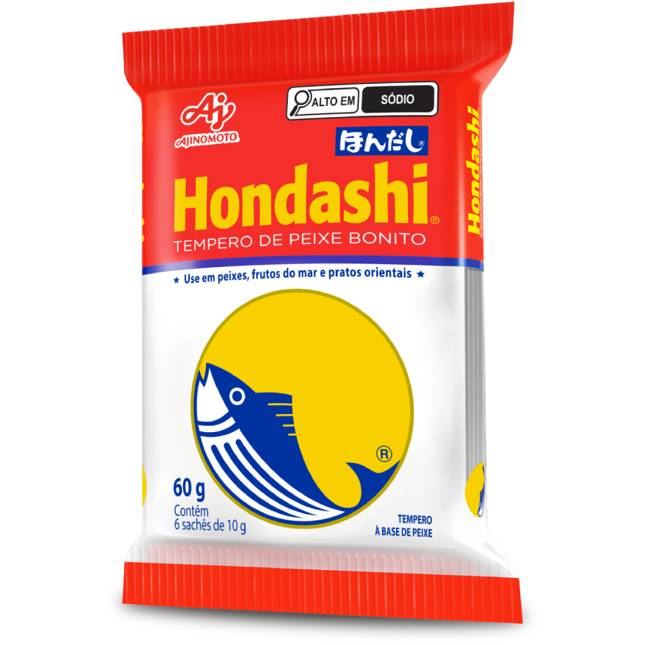 Embalagem de tempero à base de peixe da marca Hondashi