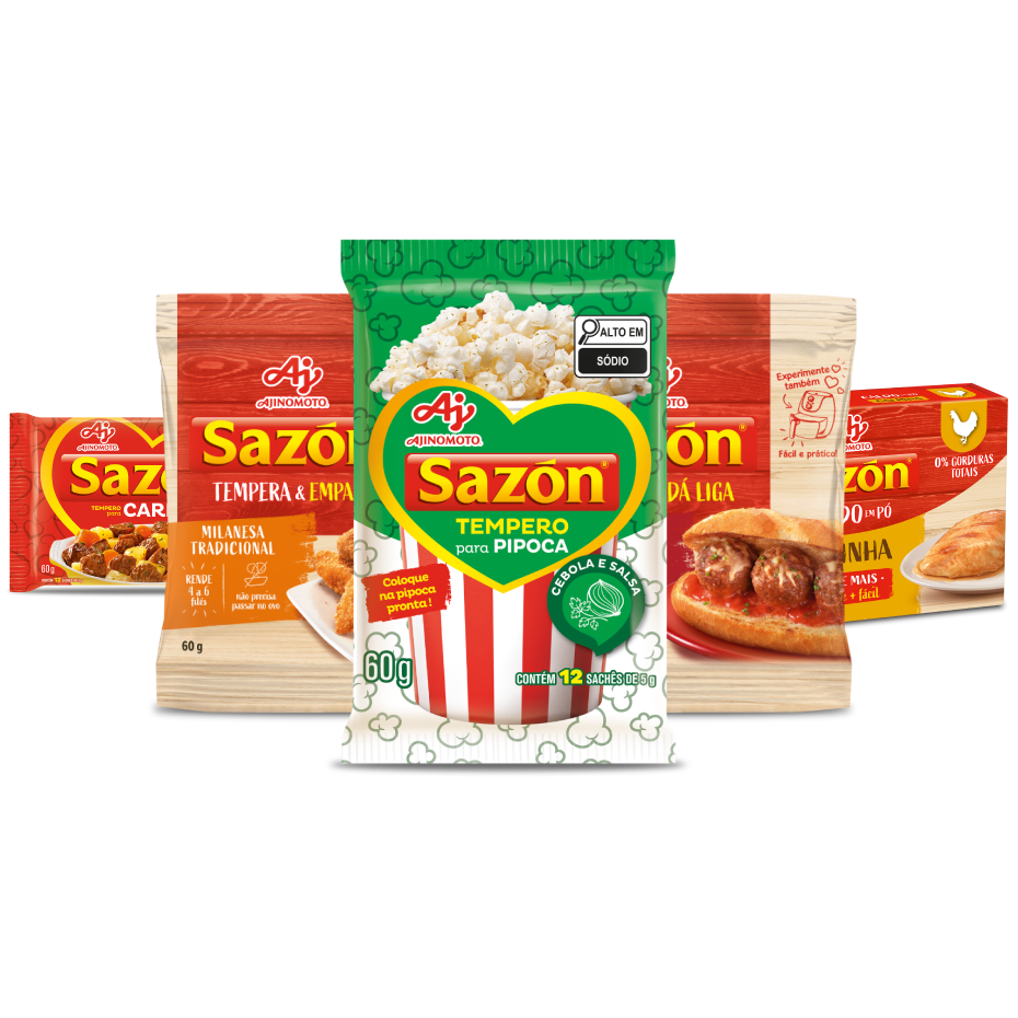 Embalagens de variações da marca Sazón