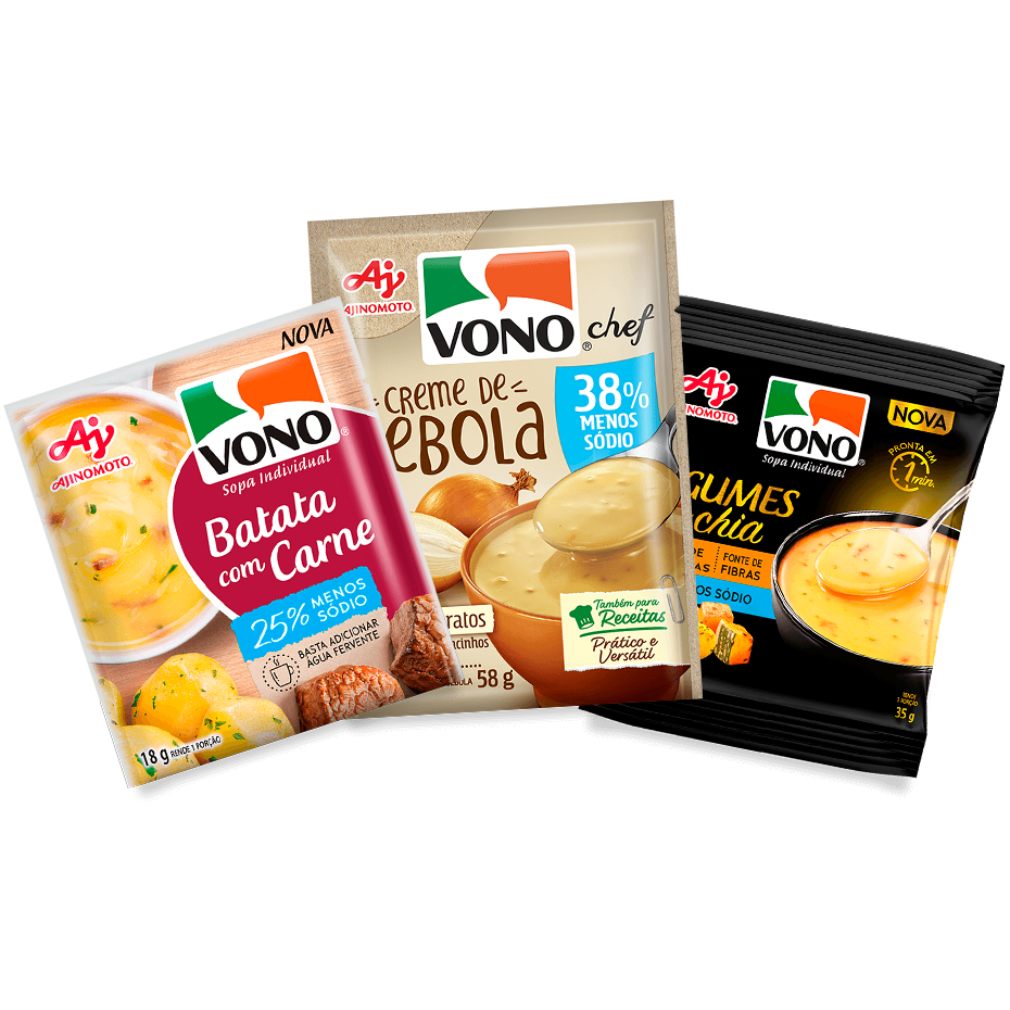 Embalagens de sopa em pó da marca VONO