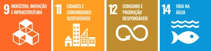 ODS números 9, 11, 12 e 14 - Indústria, inovação e infraestrutura; Cidades e comunidades sustentáveis; Consumo e produção responsáveis; Vida na água