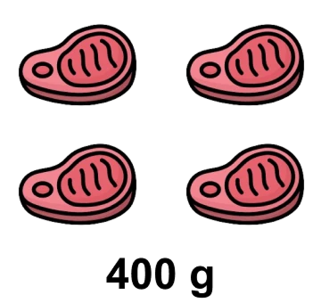 Quatro pedaços de carne que totalizam 400 gramas