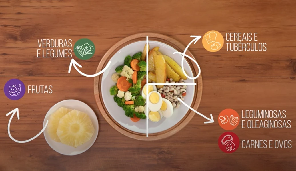 Pratos com comidas de todos os tipos de nutrientes