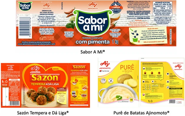 Embalagens completas de Sabor a mi, Sazón Tempera e Dá Liga e Purê de Batatas Ajinomoto